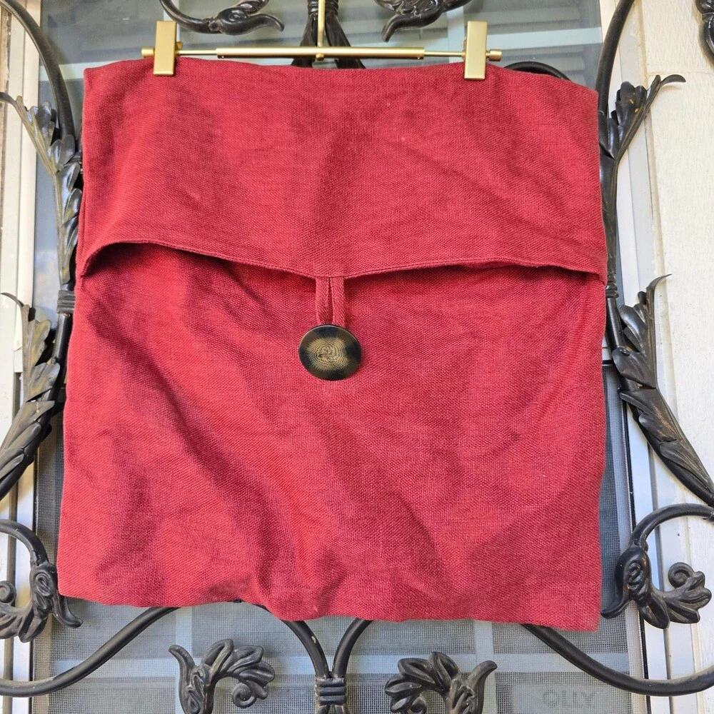 Pottery Barn Red 100% Linen Button Pillow Cover 18